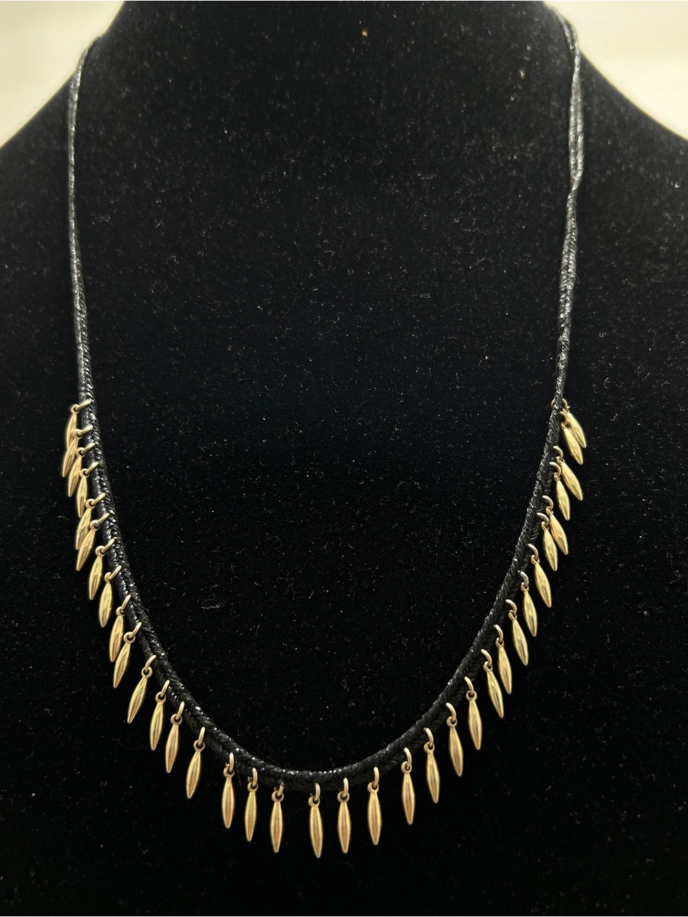 Stella & Dot, Versatile Black Cord And Gold Fringe Necklace, Adjustable